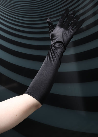 Stretchy Long Black Satin Gloves