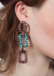Taupe and Turquoise Chain Link Earrings