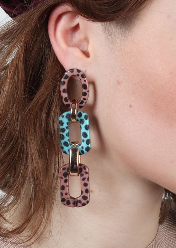 Taupe and Turquoise Chain Link Earrings