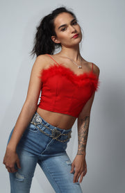 Red Feather Trim Top