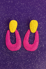 Pink Yellow Door Knocker Earrings