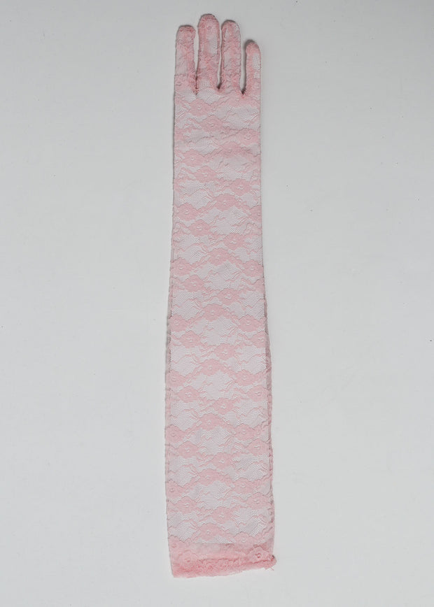 Long Pink Lace Gloves