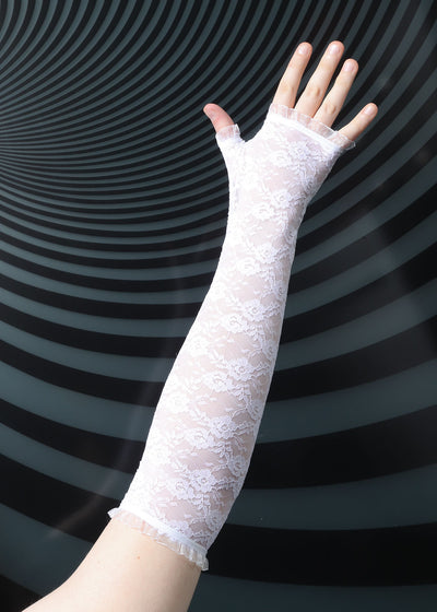 Long White Lace Fingerless Gloves