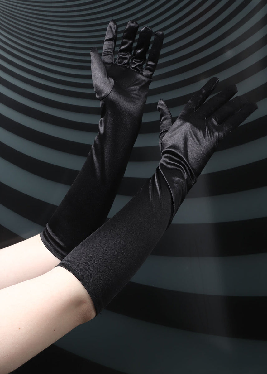 Stretchy Long Black Satin Gloves | Cult Bravery