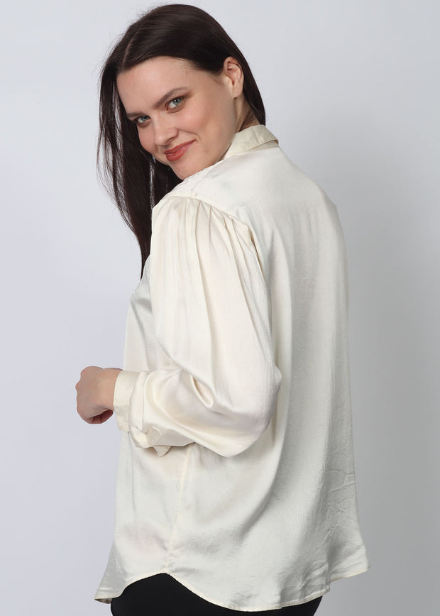 Ivory Embroidered Long Sleeves Silk Blouse
