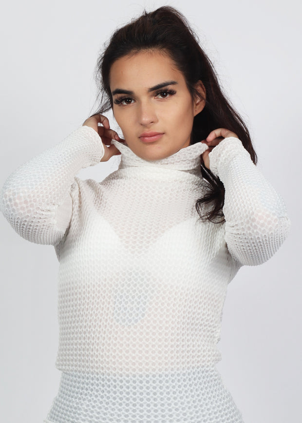 White Crinkle Crepe Stretch Layering Top