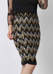 Gold Wiggle Stretch Sequin Skirt