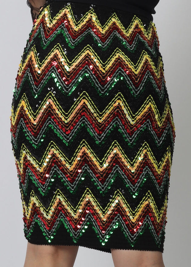 Rasta Wiggle Stretch Sequin Skirt