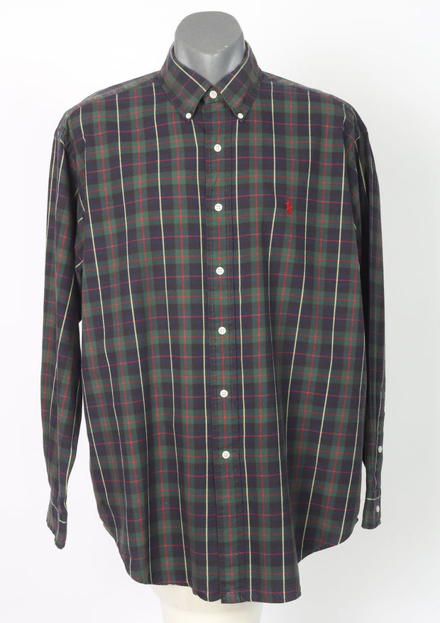 Navy Green and Red Check Ralph Lauren Men's Vintage Shirt