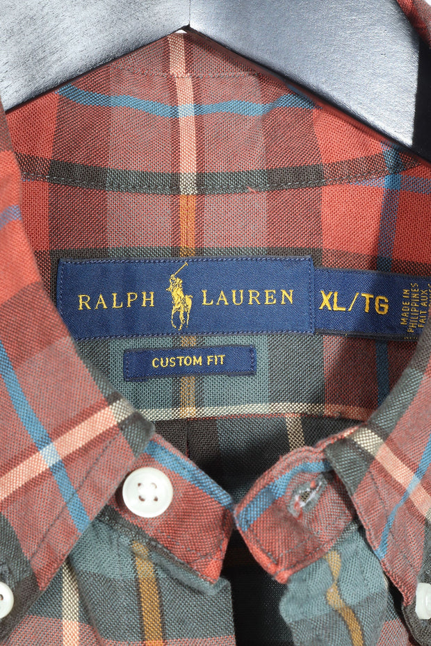 Red and Green Check Ralph Lauren Men's Vintage Shirt