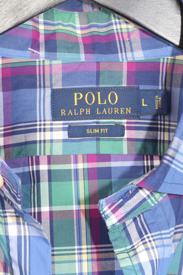 Blue and Green Ralph Lauren Men's Vintage Shirt