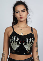 Black Sequin Hands Party Time Top