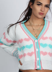 Cute Heart Lines Chunky Knit Crop Cardigan