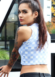 Lavender and White Chequerboard Cropped Knit Singlet, Endless Styling options!
