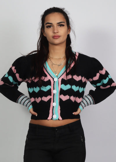 Cute Heart Lines Chunky Knit Crop Cardigan