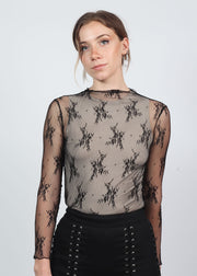 Delicate Lace Black Sheer Stretchy Layering Top