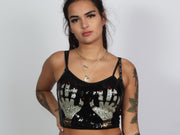 Black Sequin Hands Party Time Top