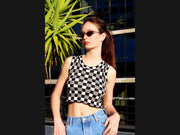 Chequerboard Cropped Knit Tank Top / Singlet, Black and White, Endless Styling options!
