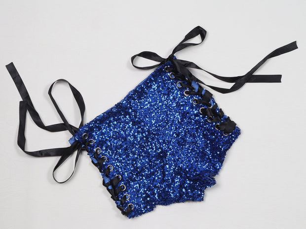 Blue Zig Zag Mini Skirt Free Size Bling Sequin Party Skirt