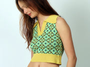Yellow Green Knitted Cropped Vest