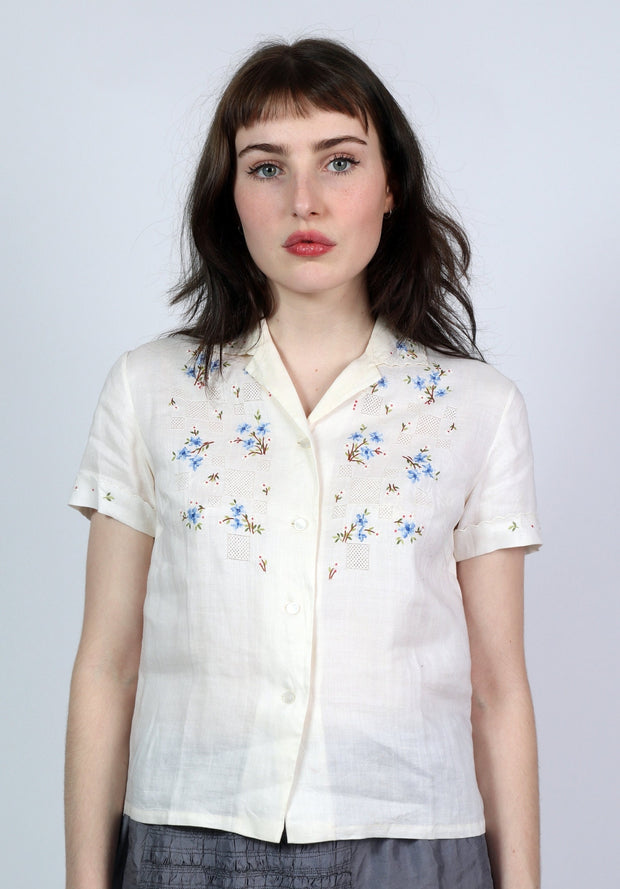 Vintage Embroidered Blouse/Exquisite Needlepoint Work/