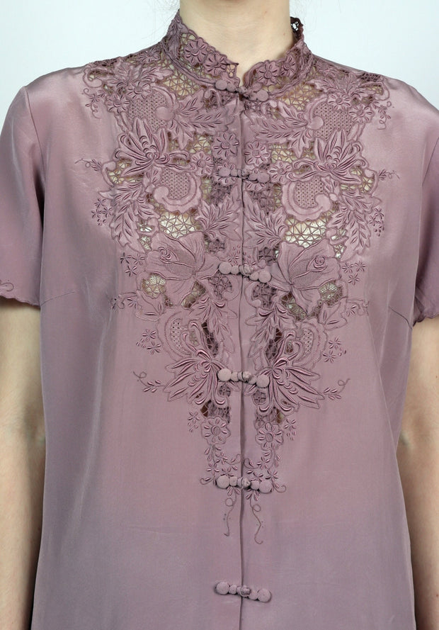 Mauve Silk Embroidered Blouse