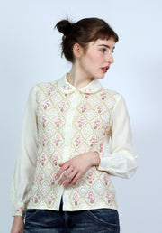 Embroidered Blouse/Smocked Plisse Front