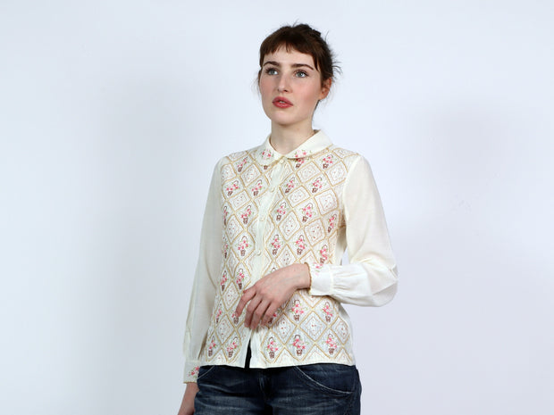 Embroidered Blouse/Smocked Plisse Front